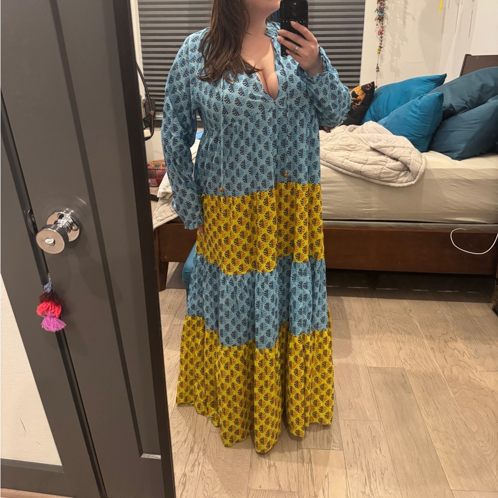 RHODE Blue and yellow Patterned Dress